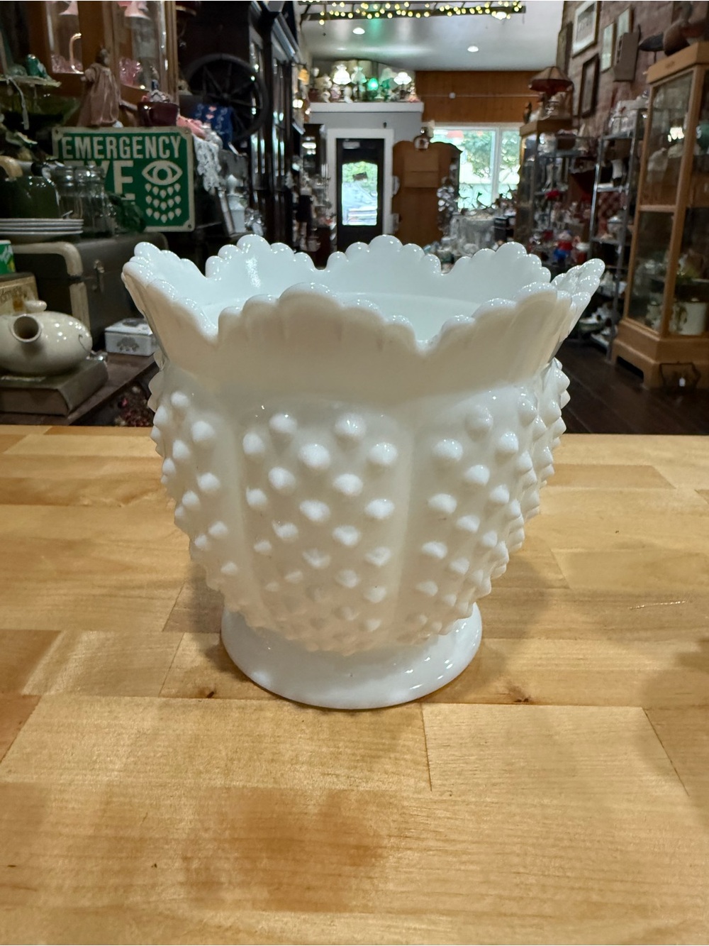 Large Fenton White Hobnail Milk Glass Scalloped Vase - Decorative Planter